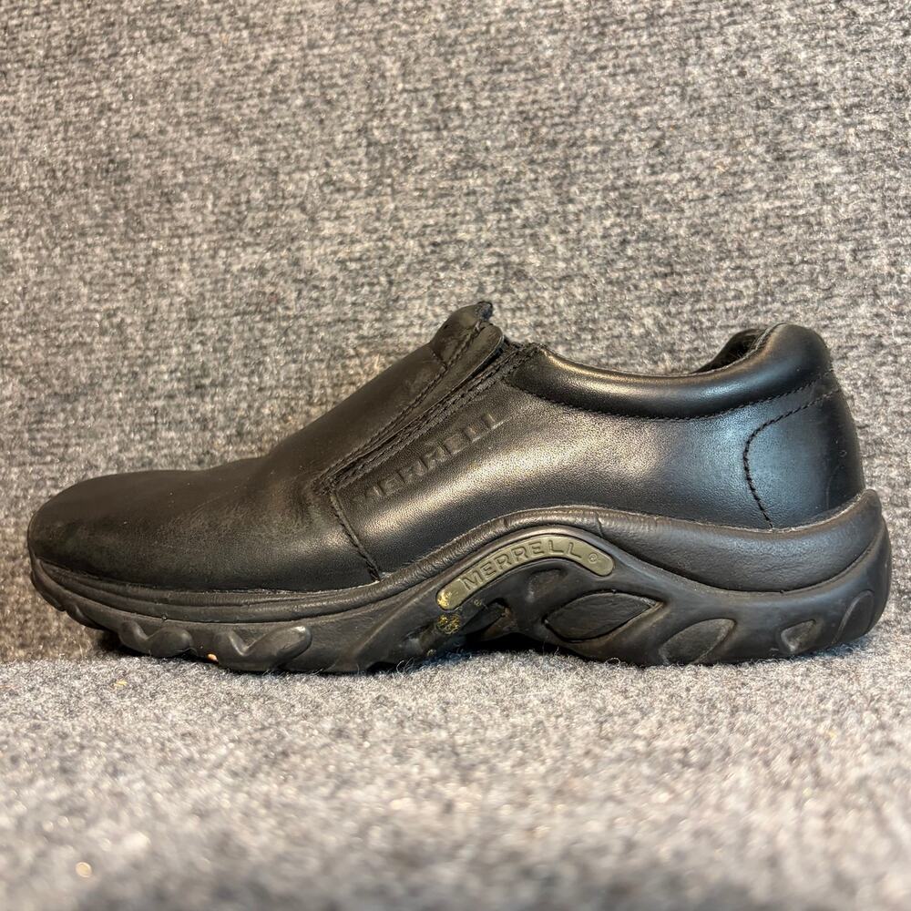 Merrell Womens 8 Black Leather Jungle Moc Slip On Comfort Walking Shoes Loafer